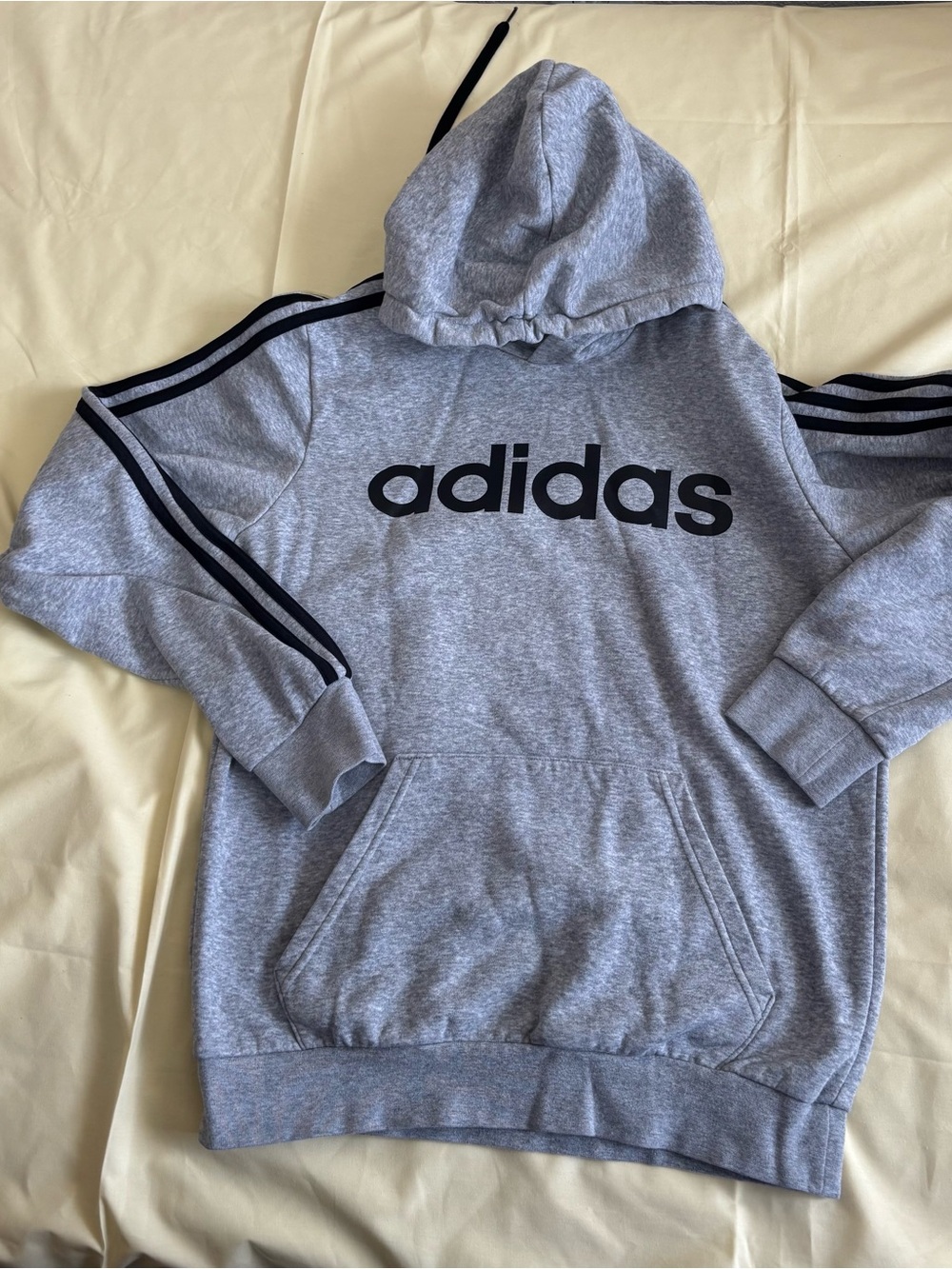 Adidas Men’s Gray Hoodie with Black Logo and Stripes
